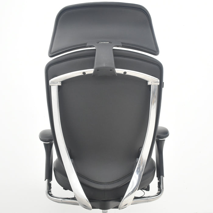 【中古】オカムラ　コンテッサ　大型ヘッドレスト　可動肘　アルミポリッシュ　革張り　2025090304【中古オフィス家具】