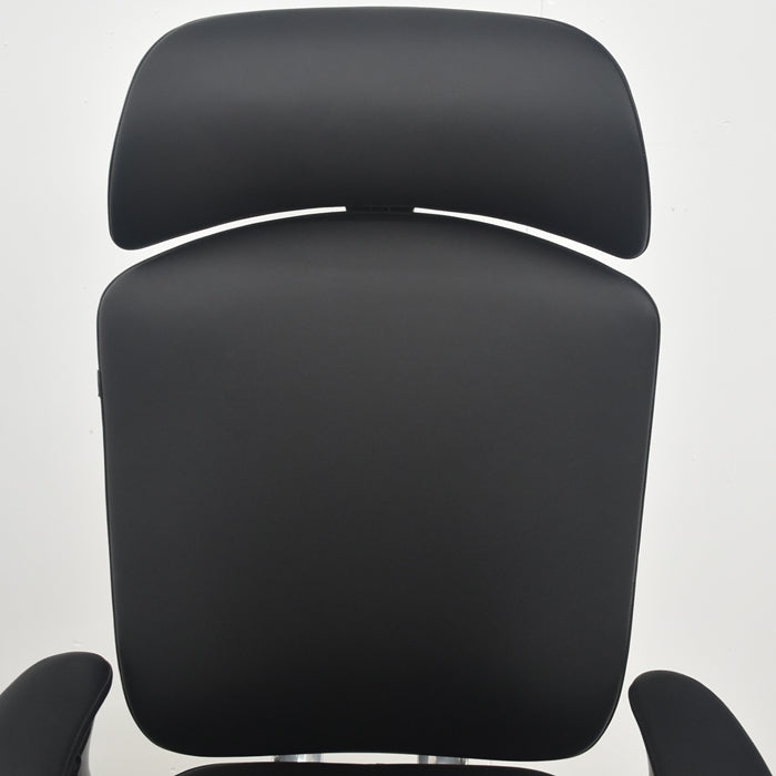 【中古】オカムラ　コンテッサ　大型ヘッドレスト　可動肘　アルミポリッシュ　革張り　2025090305【中古オフィス家具】