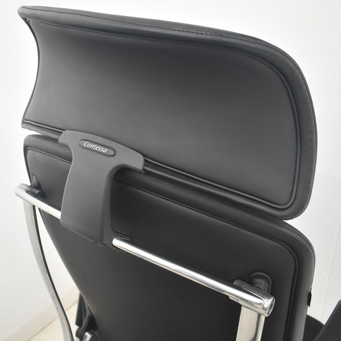 【中古】オカムラ　コンテッサ　大型ヘッドレスト　可動肘　アルミポリッシュ　革張り　2025090305【中古オフィス家具】