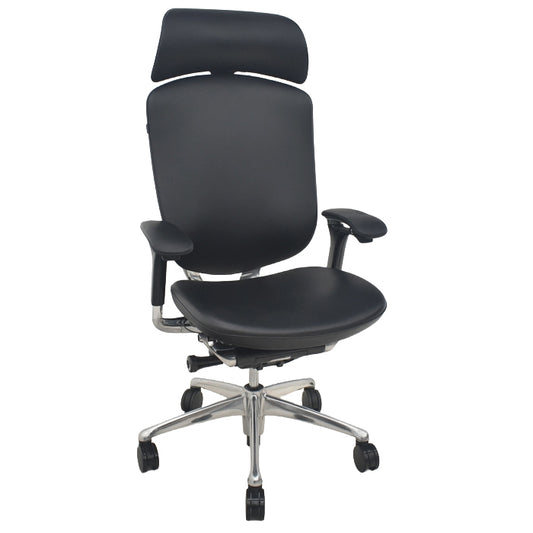 【中古】オカムラ　コンテッサ　大型ヘッドレスト　可動肘　アルミポリッシュ　革張り　2025090308【中古オフィス家具】
