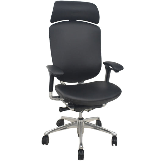 【中古】オカムラ　コンテッサ　大型ヘッドレスト　可動肘　アルミポリッシュ　革張り　2025090309【中古オフィス家具】