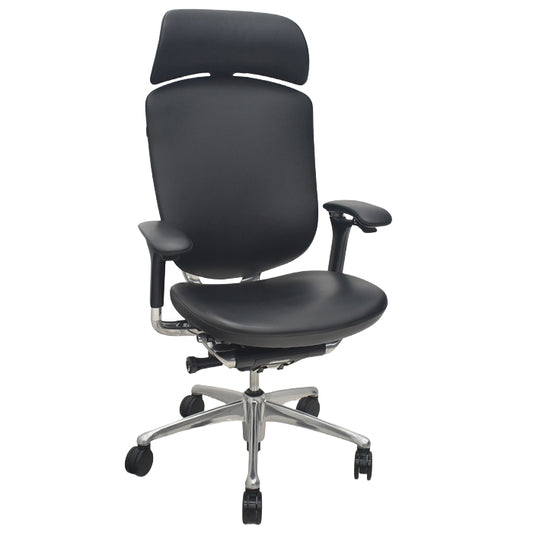 【中古】オカムラ　コンテッサ　大型ヘッドレスト　可動肘　アルミポリッシュ　革張り　2025090311【中古オフィス家具】
