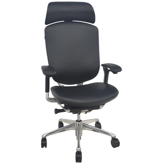 【中古】オカムラ　コンテッサ　可動肘　ランバーサポート　ポリッシュ　革張り　2025090402【中古オフィス家具】