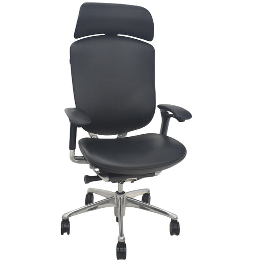 【中古】オカムラ　コンテッサ　大型ヘッドレスト　可動肘　アルミポリッシュ　革張り　2025090403【中古オフィス家具】