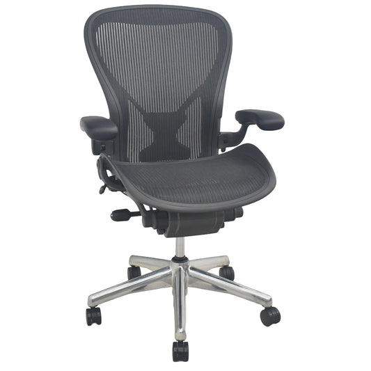 【中古】ハーマンミラー　アーロンチェア　Cサイズ　フル装備　ポスチャーフィット　肘レバータイプ（新型肘パッド）ポリッシュ　2025091003【中古オフィス家具】