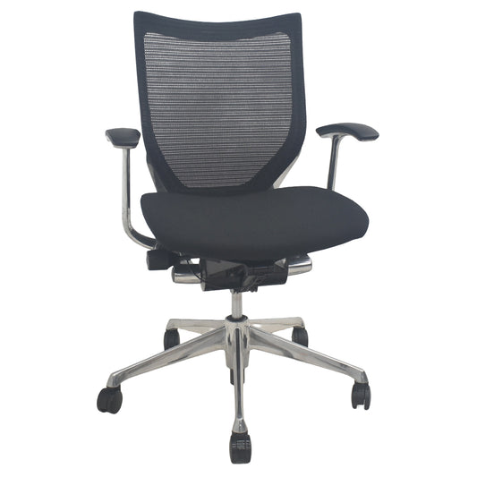 【中古】オカムラ　バロン　ローバック　固定肘　ポリッシュ　ウレタンキャスター　2025091302【中古オフィス家具】
