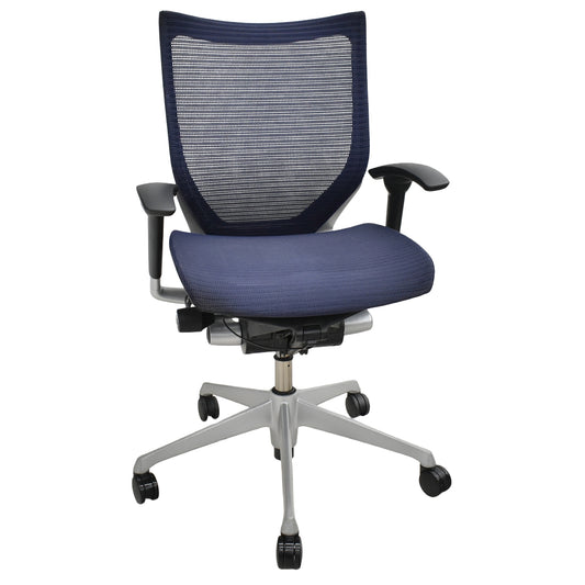 【中古】オカムラ　バロン　ローバック　可動肘　シルバー脚　ダークブルー　2025092204【中古オフィス家具】