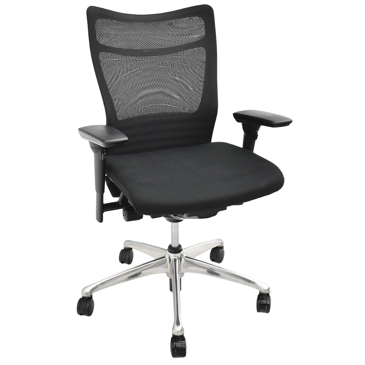 【中古】オカムラ　フィーゴ メッシュEX　可動肘　アルミポリッシュ脚　ブラック　2025092206【中古オフィス家具】