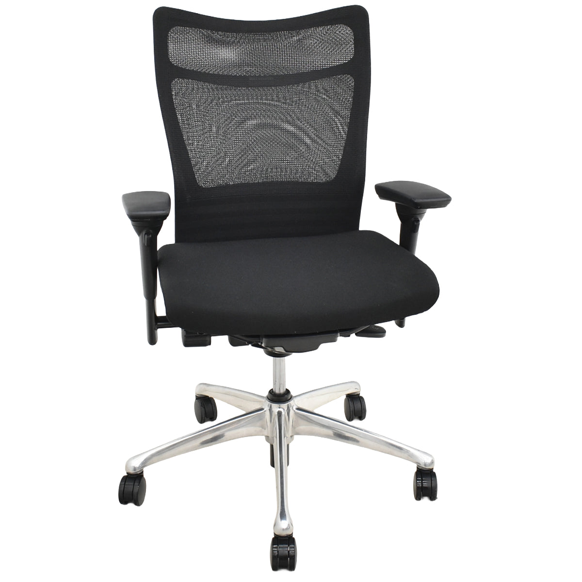【中古】オカムラ　フィーゴ メッシュEX　可動肘　アルミポリッシュ脚　ブラック　2025092501【中古オフィス家具】