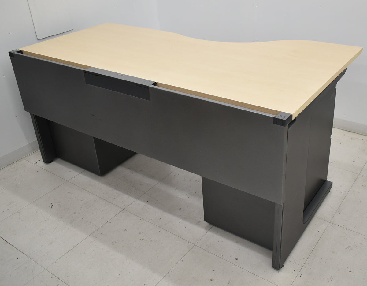 【中古】コクヨ　レヴィスト　デスク＋ワゴン３点セット　幅1600　2025100802【中古オフィス家具】