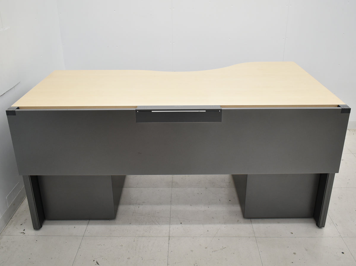 【中古】コクヨ　レヴィスト　デスク＋ワゴン３点セット　幅1600　2025100802【中古オフィス家具】