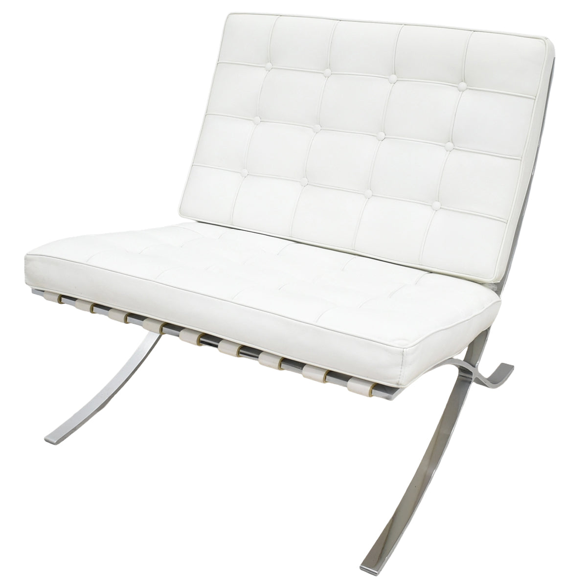 【中古】リプロダクト　バルセロナチェア　本革　ホワイト　幅780　2025112801【中古オフィス家具】