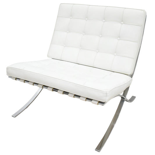 【中古】リプロダクト　バルセロナチェア　本革　ホワイト　幅780　2025112801【中古オフィス家具】