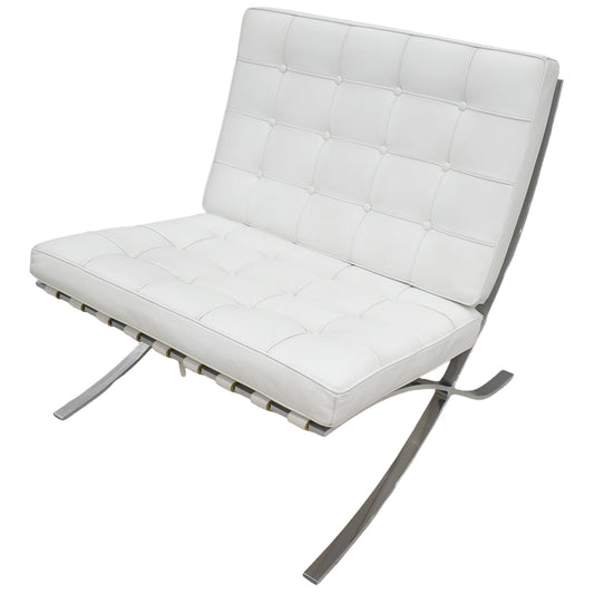 【中古】リプロダクト　バルセロナチェア　本革　幅780　ホワイト　2025112803【中古オフィス家具】