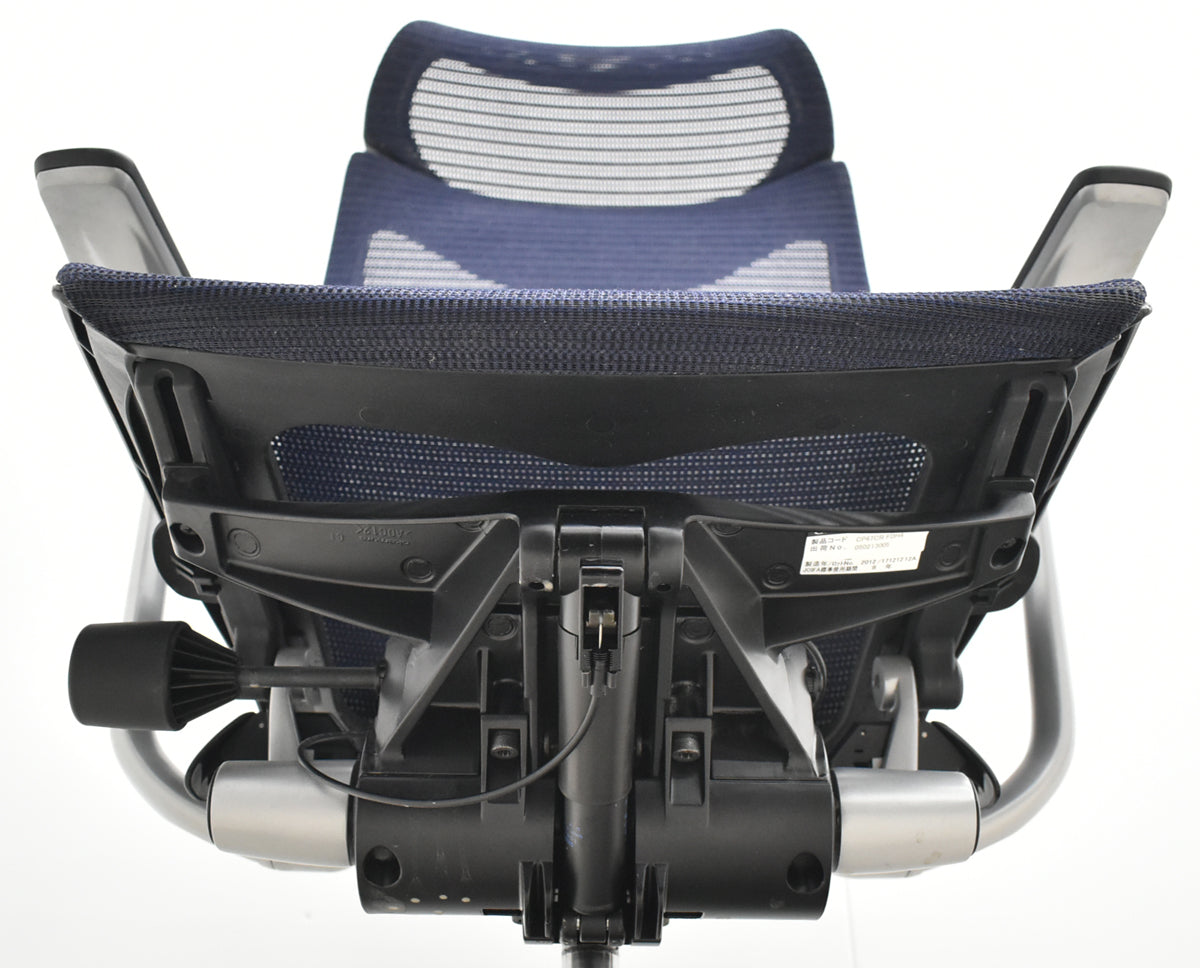 【中古】オカムラ　バロン　エクストラハイバック　ヘッドレスト　固定肘　ダークブルー　2025120101【中古オフィス家具】