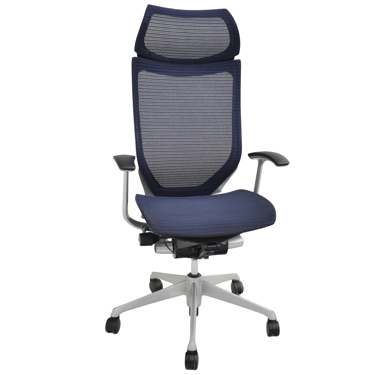 【中古】オカムラ　バロン　エクストラハイバック　ヘッドレスト　固定肘　ダークブルー　2025120101【中古オフィス家具】