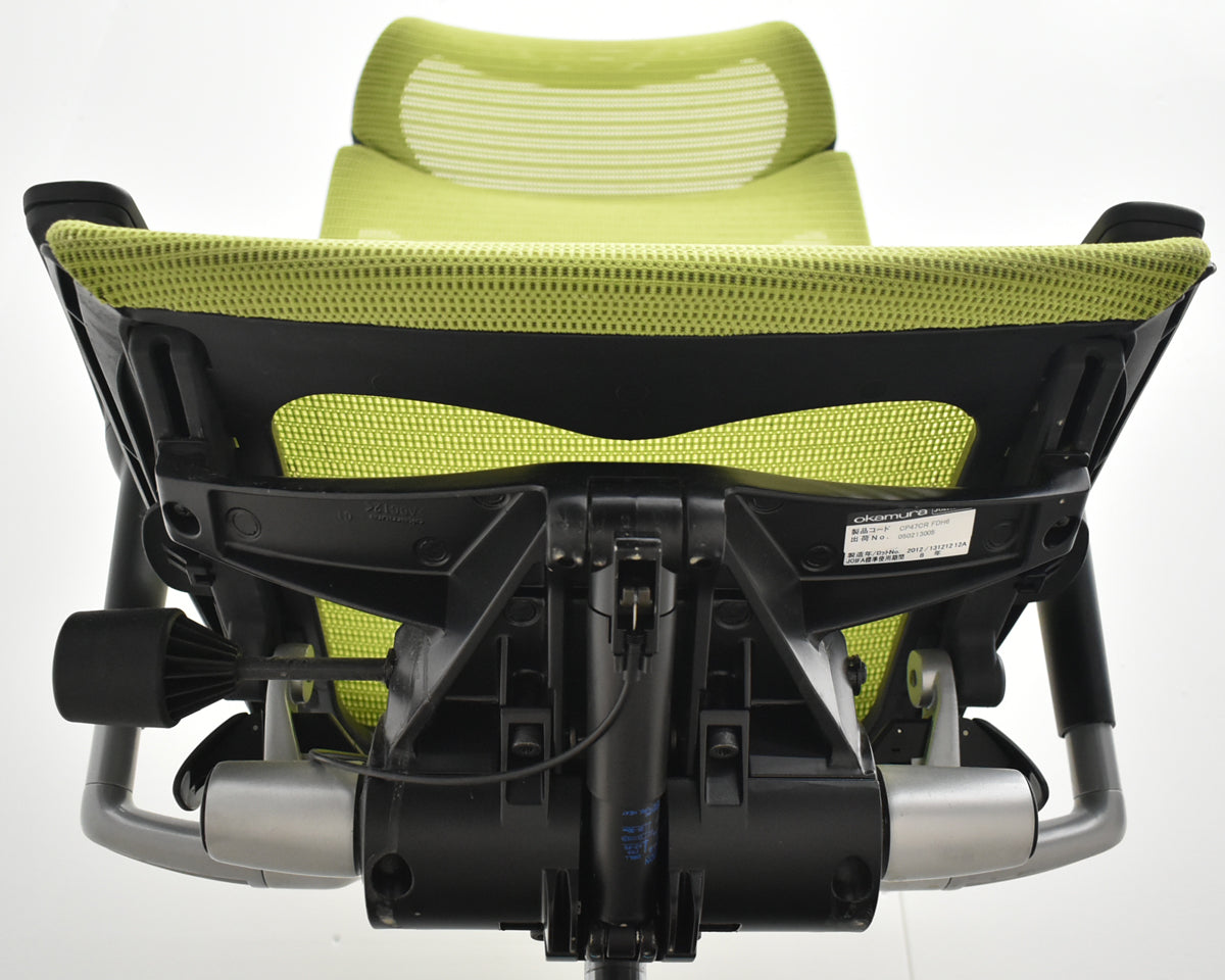 【中古】オカムラ　バロン　エクストラハイバック　ヘッドレスト　可動肘　ライムグリーン　2025120201【中古オフィス家具】