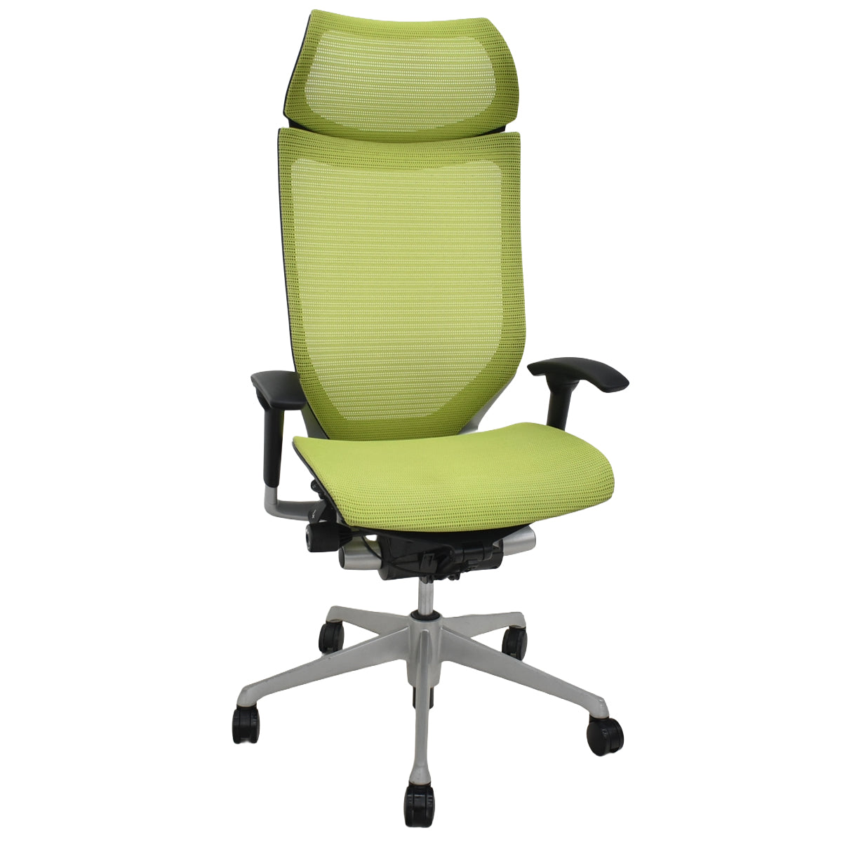 【中古】オカムラ　バロン　エクストラハイバック　ヘッドレスト　可動肘　ライムグリーン　2025120201【中古オフィス家具】