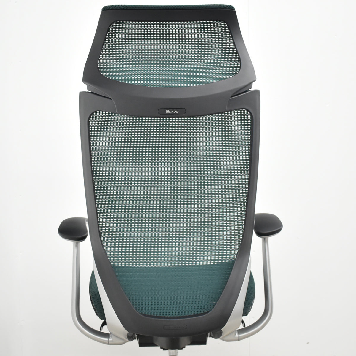 【中古】オカムラ　バロン　エクストラハイバック　ヘッドレスト　固定肘　ダークグリーン　2025120203【中古オフィス家具】
