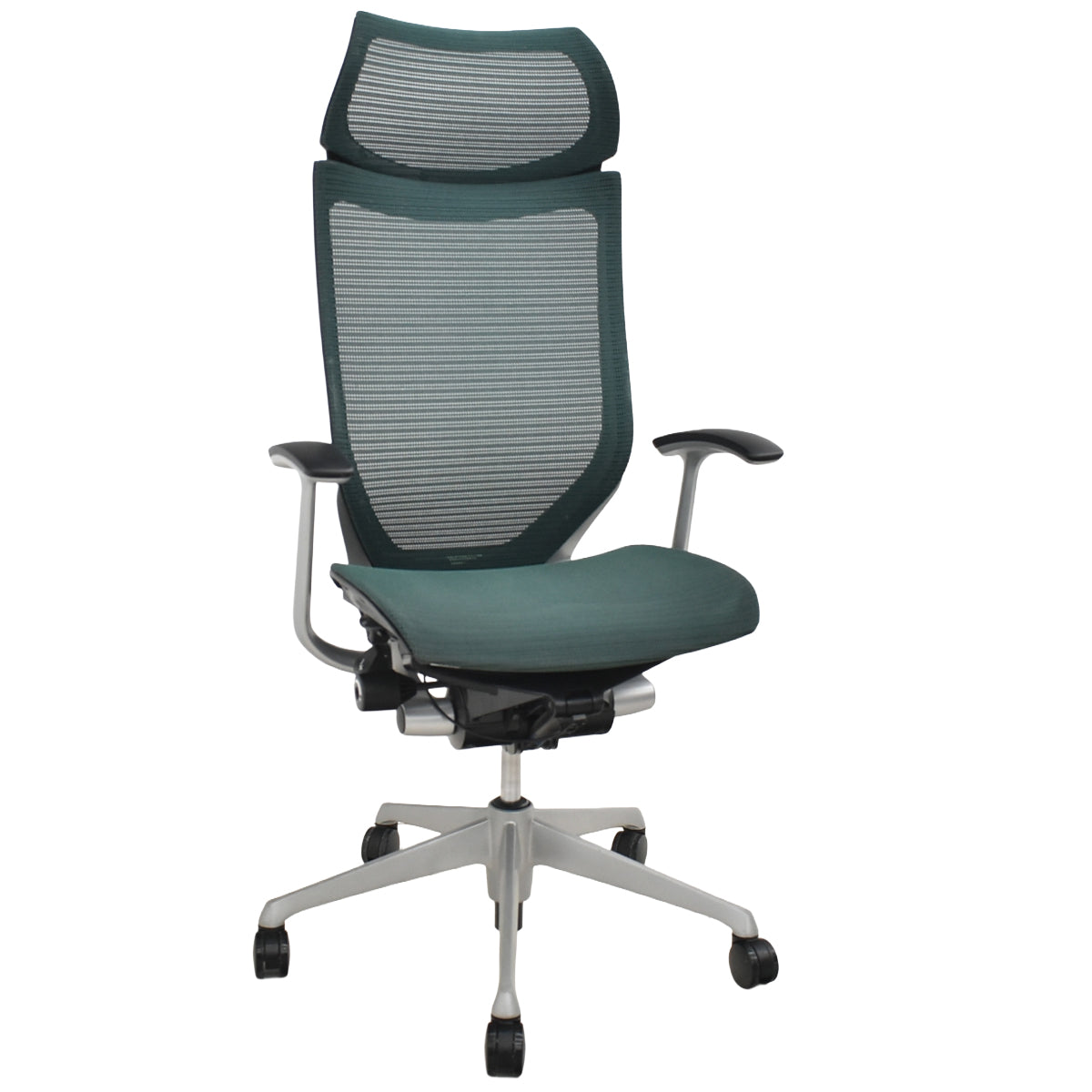 【中古】オカムラ　バロン　エクストラハイバック　ヘッドレスト　固定肘　ダークグリーン　2025120203【中古オフィス家具】