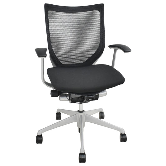 【中古】オカムラ　バロン　ローバック　固定肘　シルバー脚　ブラック　2025120205 【中古オフィス家具】