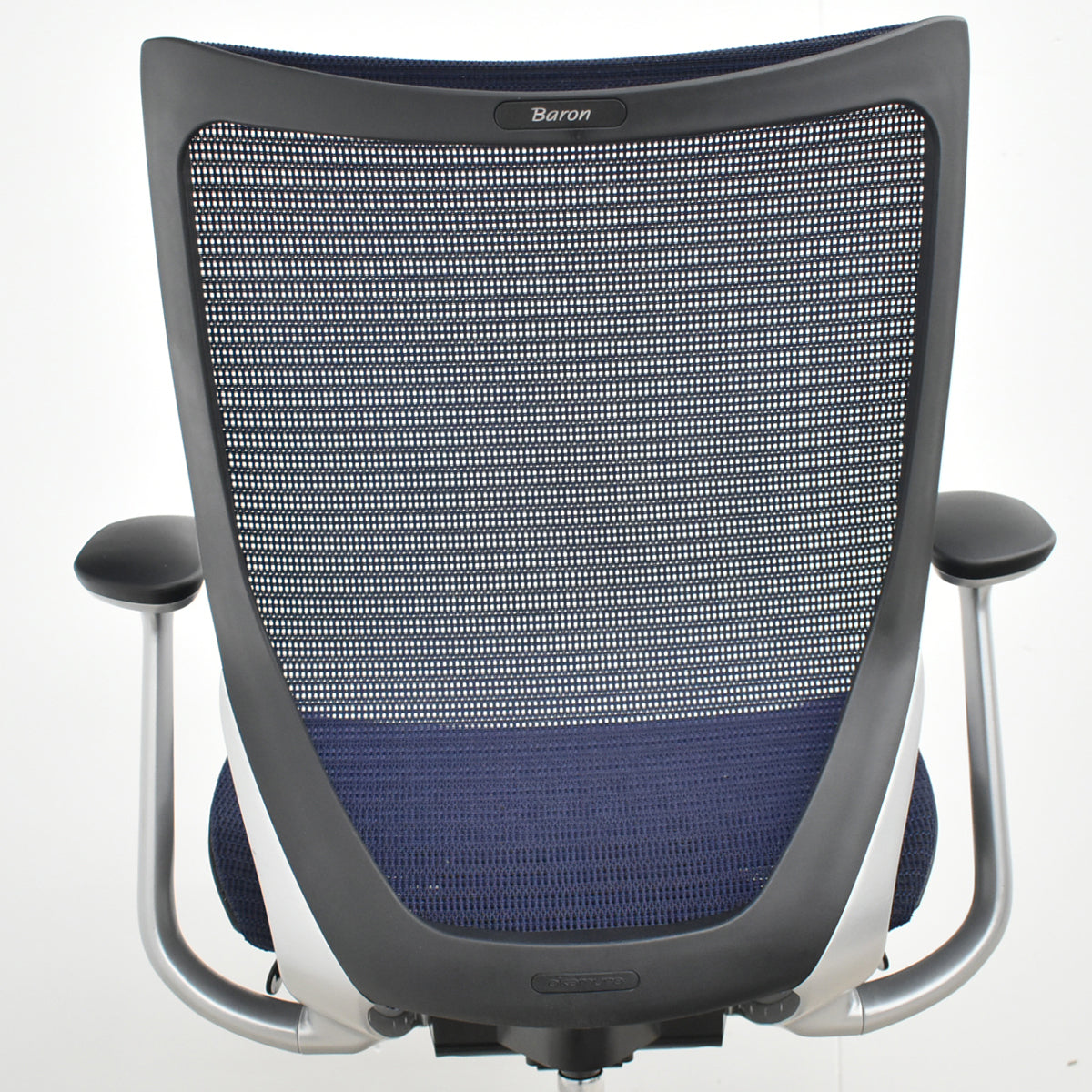 【中古】オカムラ　バロン　ローバック　固定肘（肘パット新品）昇降ガス新品　ダークブルー　2025120301 【中古オフィス家具】