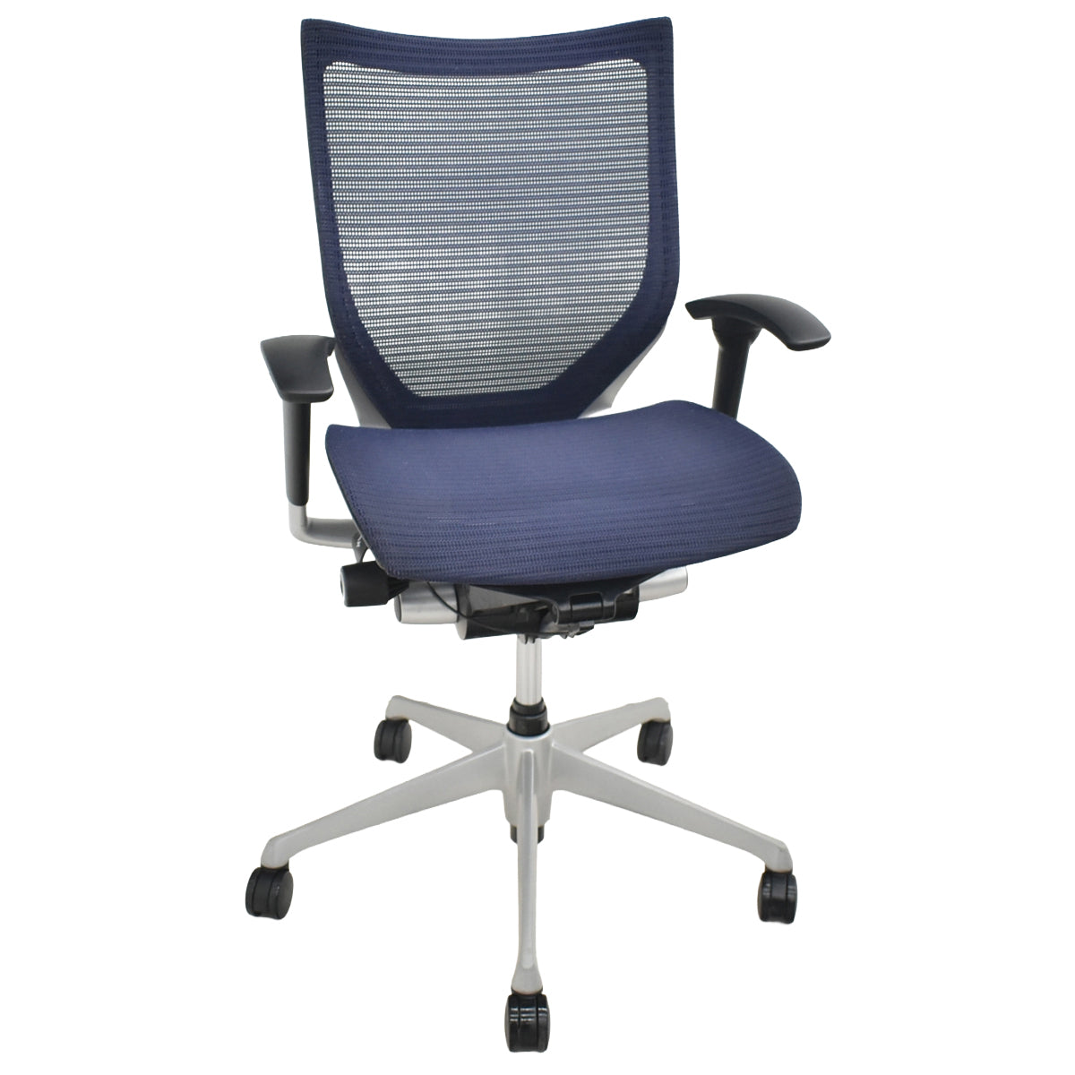 【中古】オカムラ　バロン　ローバック　固定肘（肘パット新品）昇降ガス新品　ダークブルー　2025120302【中古オフィス家具】