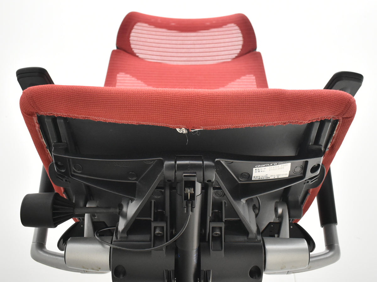 【中古】オカムラ　バロン　エクストラハイバック　ヘッドレスト　固定肘（肘パッド新品）レッド　2025120401【中古オフィス家具】