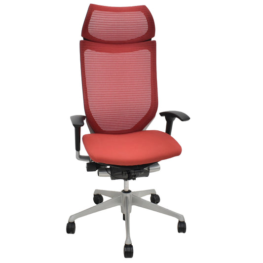【中古】オカムラ　バロン　エクストラハイバック　ヘッドレスト　固定肘（肘パッド新品）レッド　2025120401【中古オフィス家具】