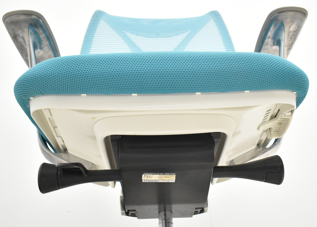 【中古】オカムラ　サブリナ　スタンダード　固定肘　ポリッシュ　前傾機能　ブルーグリーン　2025120501【中古オフィス家具】