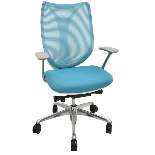 【中古】オカムラ　サブリナ　スタンダード　固定肘　ポリッシュ　前傾機能　ブルーグリーン　2025120501【中古オフィス家具】