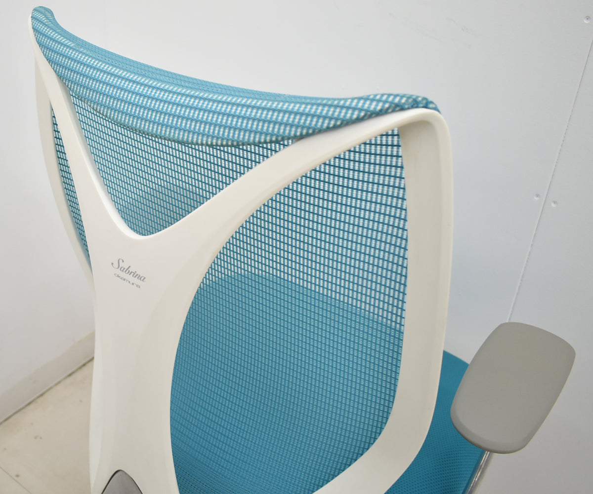 【中古】オカムラ　サブリナ　スタンダード　固定肘　ポリッシュ　前傾機能　ブルーグリーン　2025120502【中古オフィス家具】