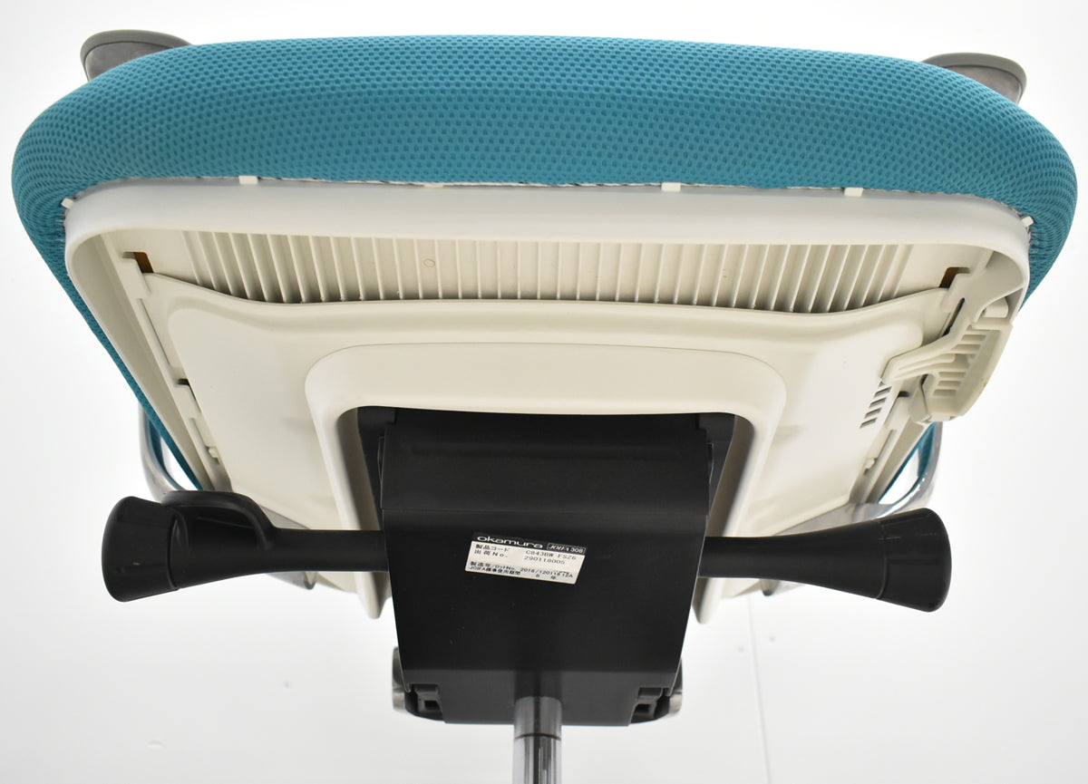 【中古】オカムラ　サブリナ　スタンダード　固定肘　ポリッシュ　前傾機能　ブルーグリーン　2025120502【中古オフィス家具】
