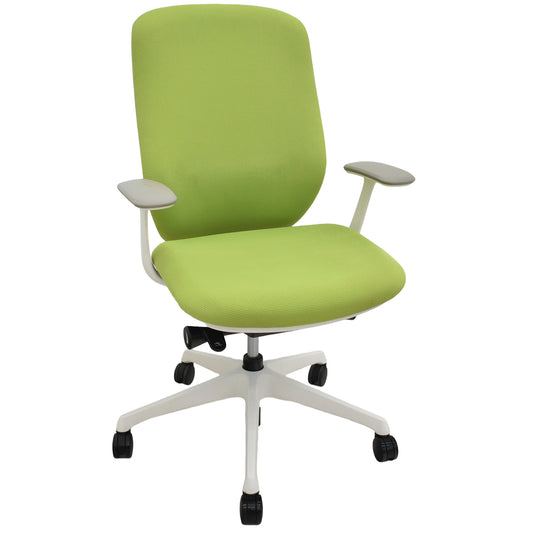 【中古】オカムラ　シルフィー　ハイバック　固定肘　バックカーブアジャスト　前傾機能　グリーン　2025120602【中古オフィス家具】
