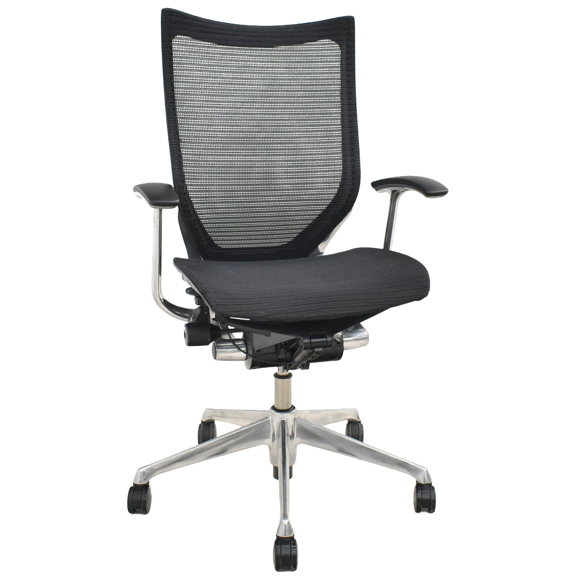 【中古】オカムラ　バロン　ハイバック　固定肘　ポリッシュ　肘パッド新品交換済　ブラック　2025121102【中古オフィス家具】