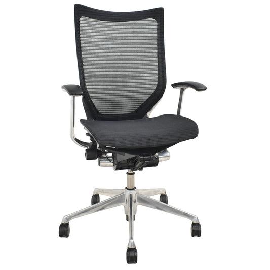 【中古】オカムラ　バロン　ハイバック　固定肘　ポリッシュ　肘パッド新品交換済　ブラック　2025121102【中古オフィス家具】