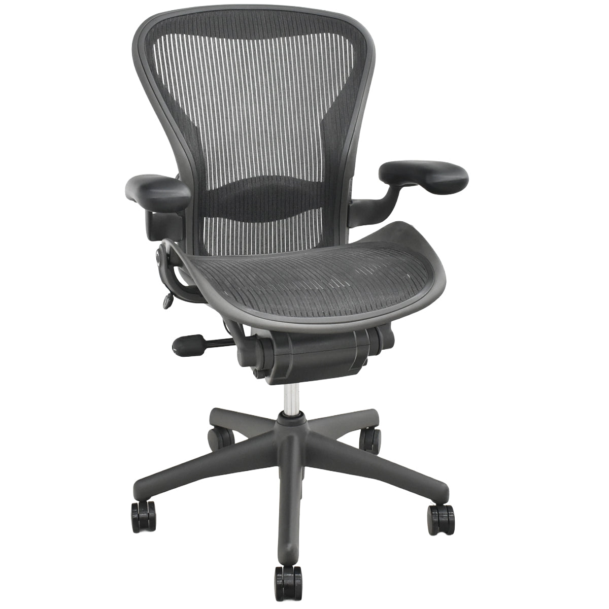 【中古】ハーマンミラー　アーロンチェア　スタンダード　Ｂサイズ　ランバーサポート　昇降ガス新品交換済　ブラック　2025121103【中古オフィス家具】