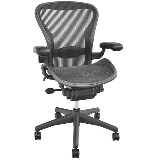 【中古】ハーマンミラー　アーロンチェア　スタンダード　Ｂサイズ　ランバーサポート　昇降ガス新品交換済　ブラック　2025121103【中古オフィス家具】