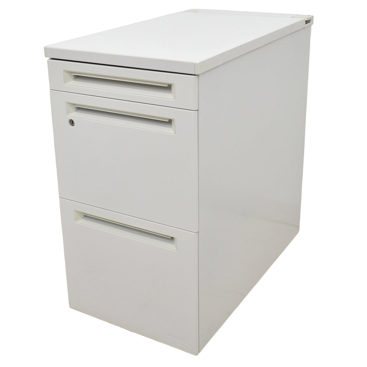 【中古】オカムラ　アドバンスシリーズ　３段脇机　ホワイト　幅400　2025121506【中古オフィス家具】