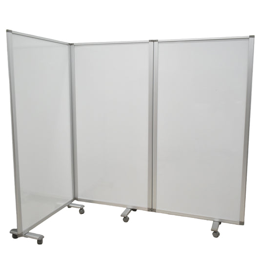 【中古】メーカー不明　３連パーテーション　ホワイトボードスクリーン　キャスター付　ホワイト　幅2700　2025121702【中古オフィス家具】