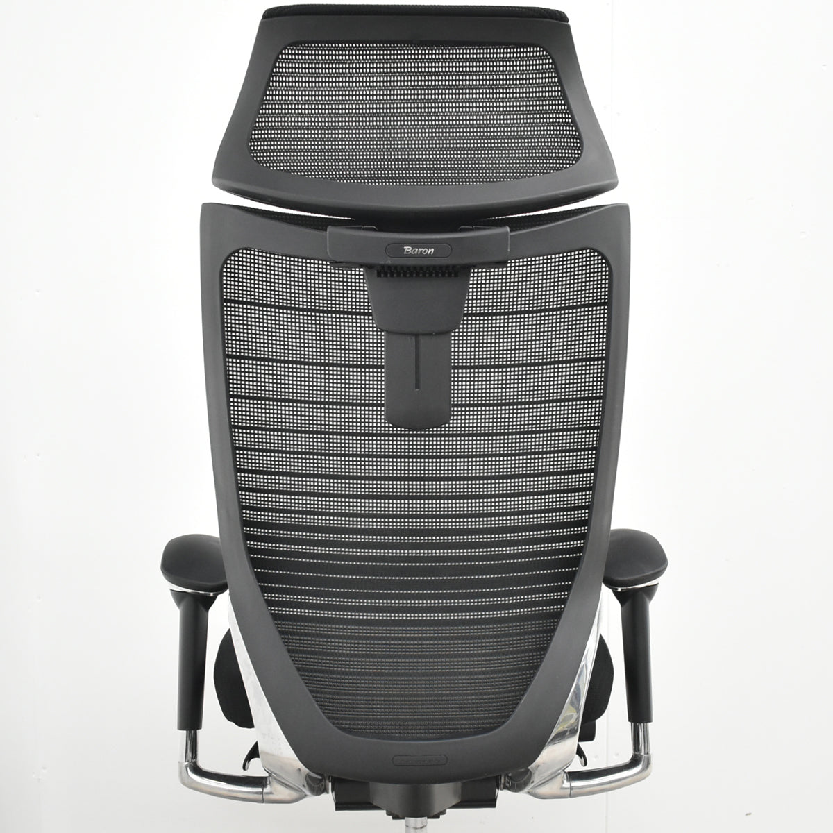 【中古】オカムラ　バロン　エクストラハイバック　可動ヘッドレスト　グラデーションメッシュ（ヘッドレストはグラデーションメッシュではありません）ポリッシュ　ブラック　2025121801【中古オフィス家具】
