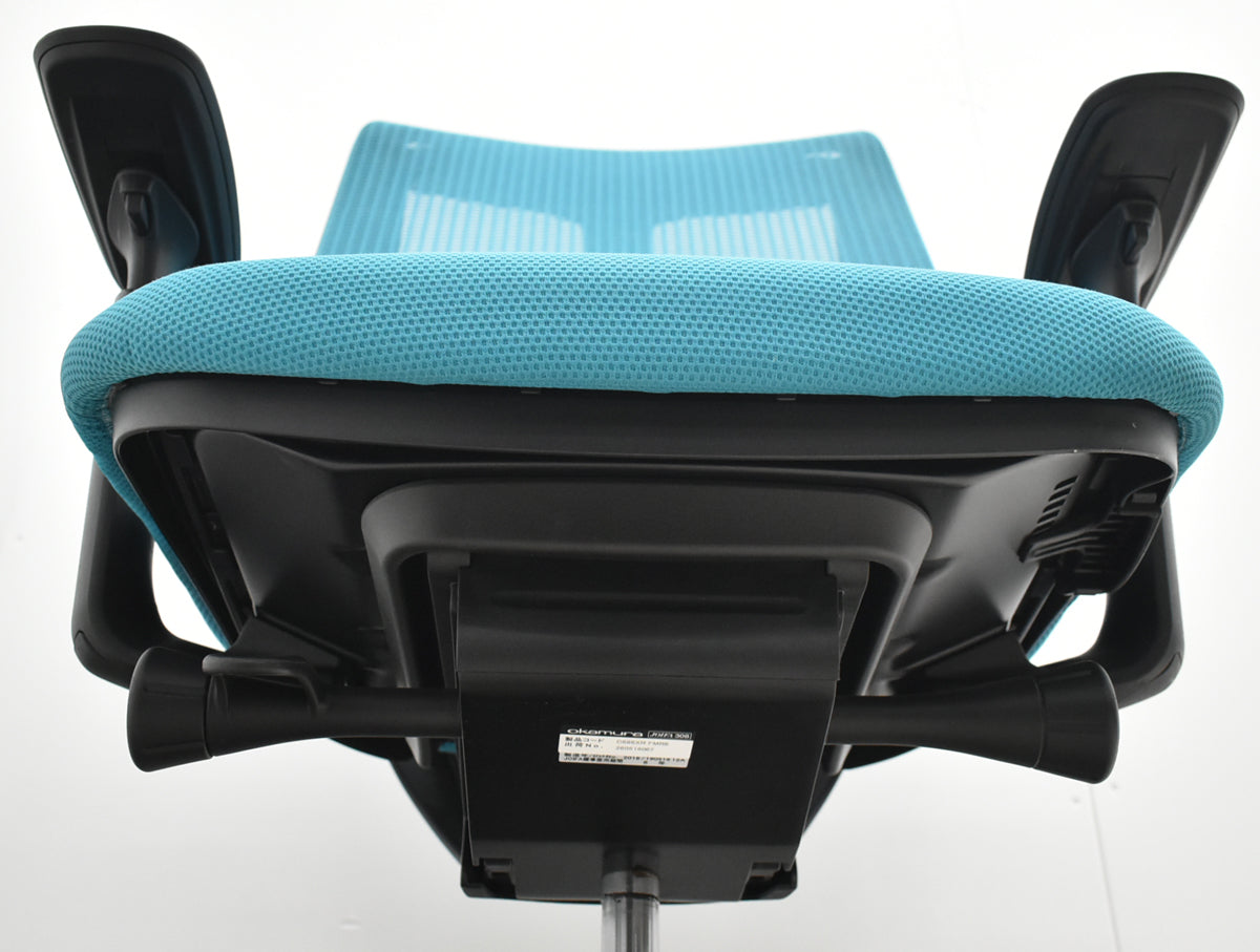 【中古】オカムラ　シルフィー　ハイバック　可動肘　バックカーブアジャスト　前傾機能　ハンガー　ブルーグリーン　2025121805【中古オフィス家具】