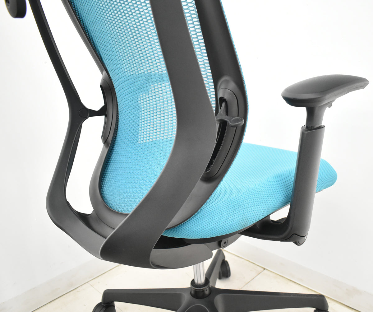 【中古】オカムラ　シルフィー　ハイバック　可動肘　バックカーブアジャスト　前傾機能　ハンガー　ブルーグリーン　2025121805【中古オフィス家具】