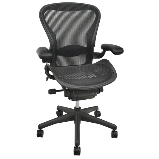 【中古】ハーマンミラー　アーロンチェア　スタンダード　Ｂサイズ　ランバーサポート　昇降ガス新品交換済　ブラック　2025122201【中古オフィス家具】