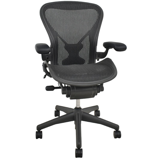 【中古】ハーマンミラー アーロンチェア　Bサイズ　フル装備　ポスチャーフィット　肘レバータイプ（肘パット新型タイプ）昇降ガス新品交換済　ブラック　2025122304【中古オフィス家具】