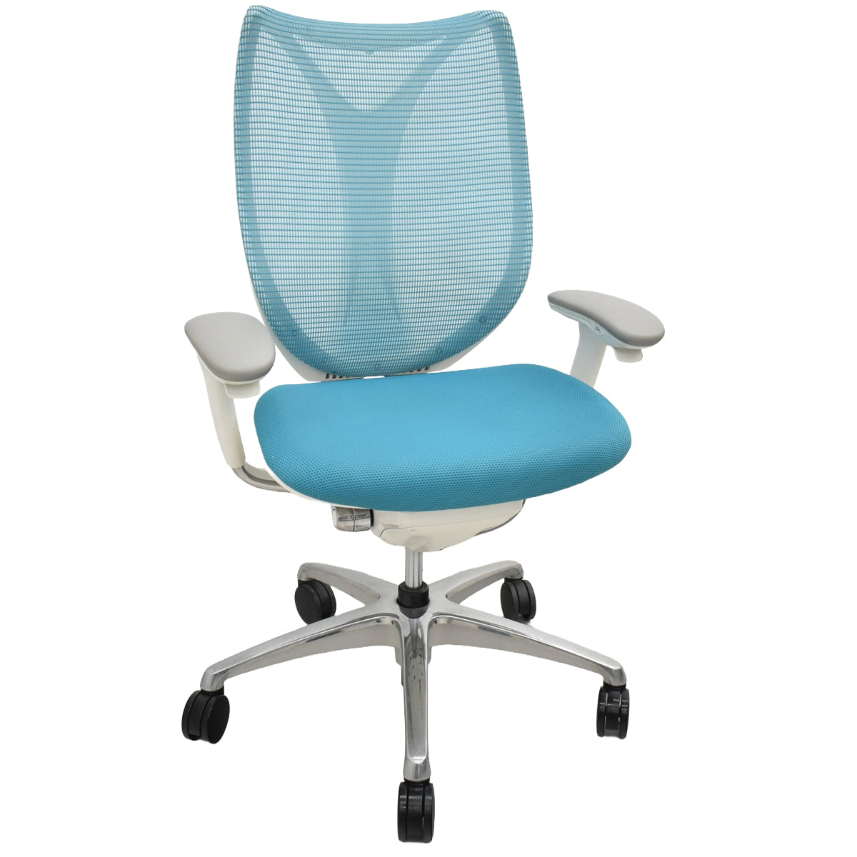 【中古】オカムラ　サブリナ　スマートオペレーション　可動肘　ポリッシュ　ブルーグリーン　2025122901【中古オフィス家具】