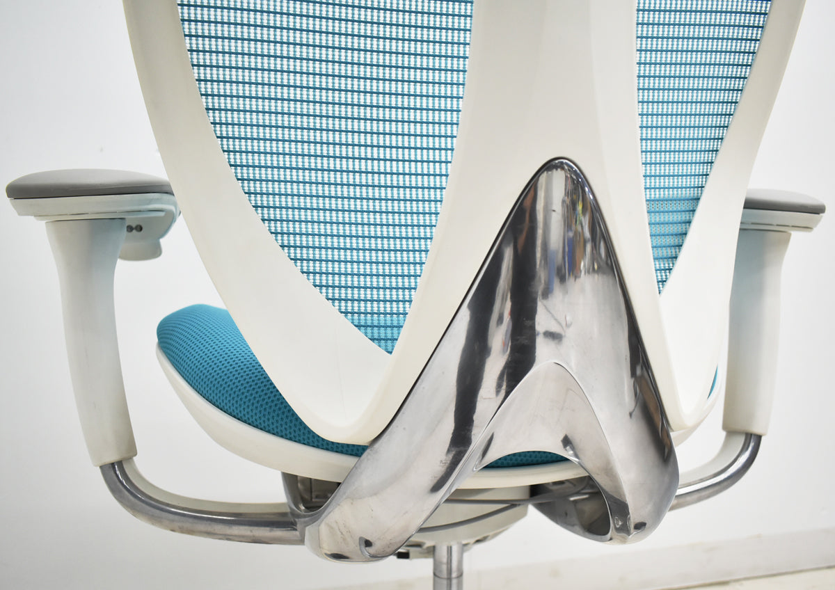 【中古】オカムラ　サブリナ　スマートオペレーション　可動肘　ポリッシュ　ブルーグリーン　2025122901【中古オフィス家具】