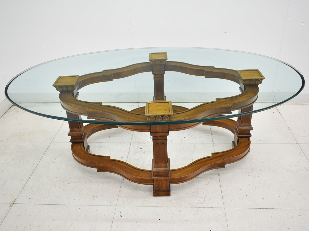 【中古】ドレクセルヘリテイジ　フランチェスカ　ガラスセンターテーブル　全幅1325　木製　2026011904【中古オフィス家具】