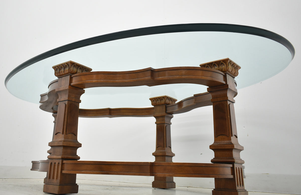 【中古】ドレクセルヘリテイジ　フランチェスカ　ガラスセンターテーブル　全幅1325　木製　2026011904【中古オフィス家具】