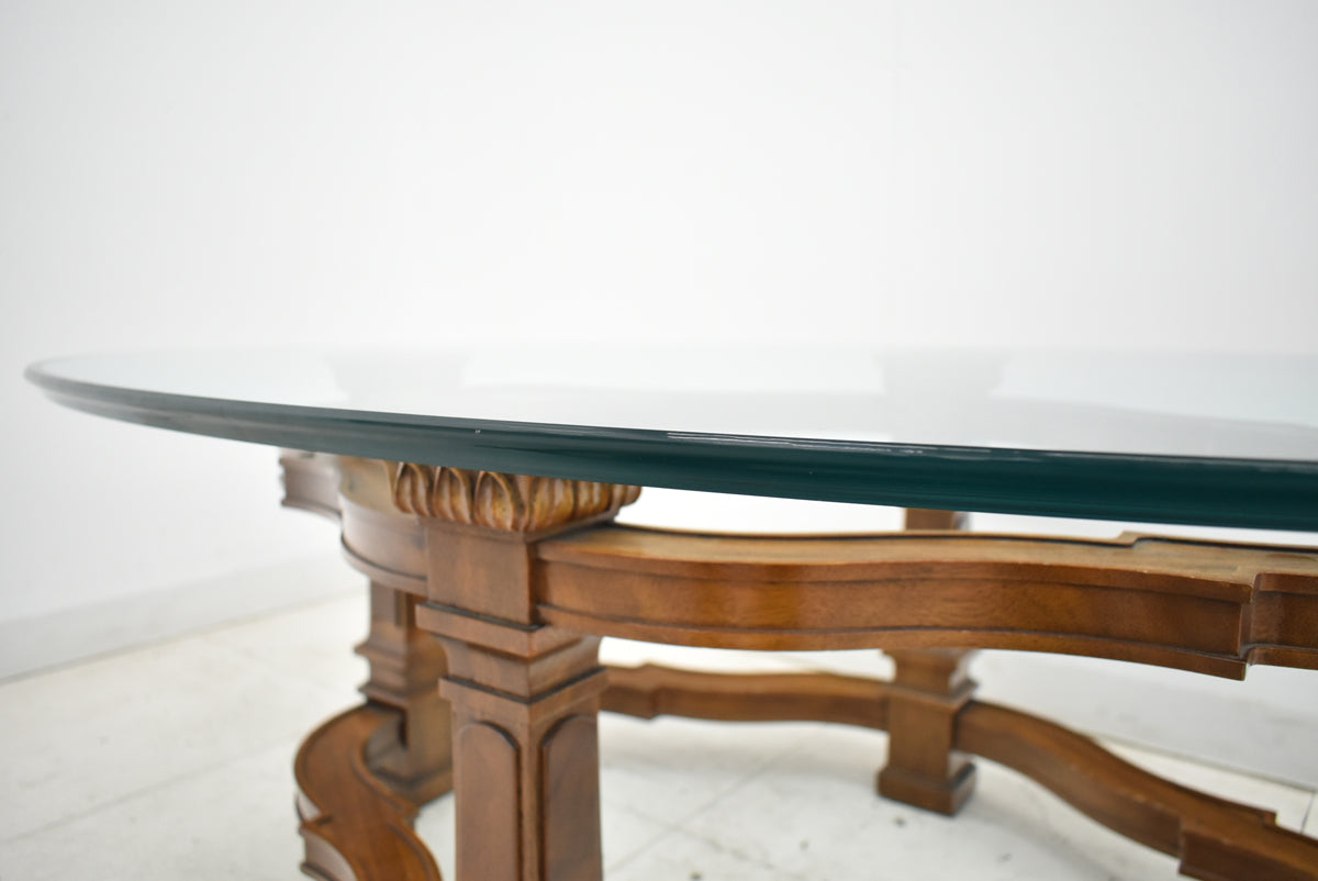 【中古】ドレクセルヘリテイジ　フランチェスカ　ガラスセンターテーブル　全幅1325　木製　2026011904【中古オフィス家具】